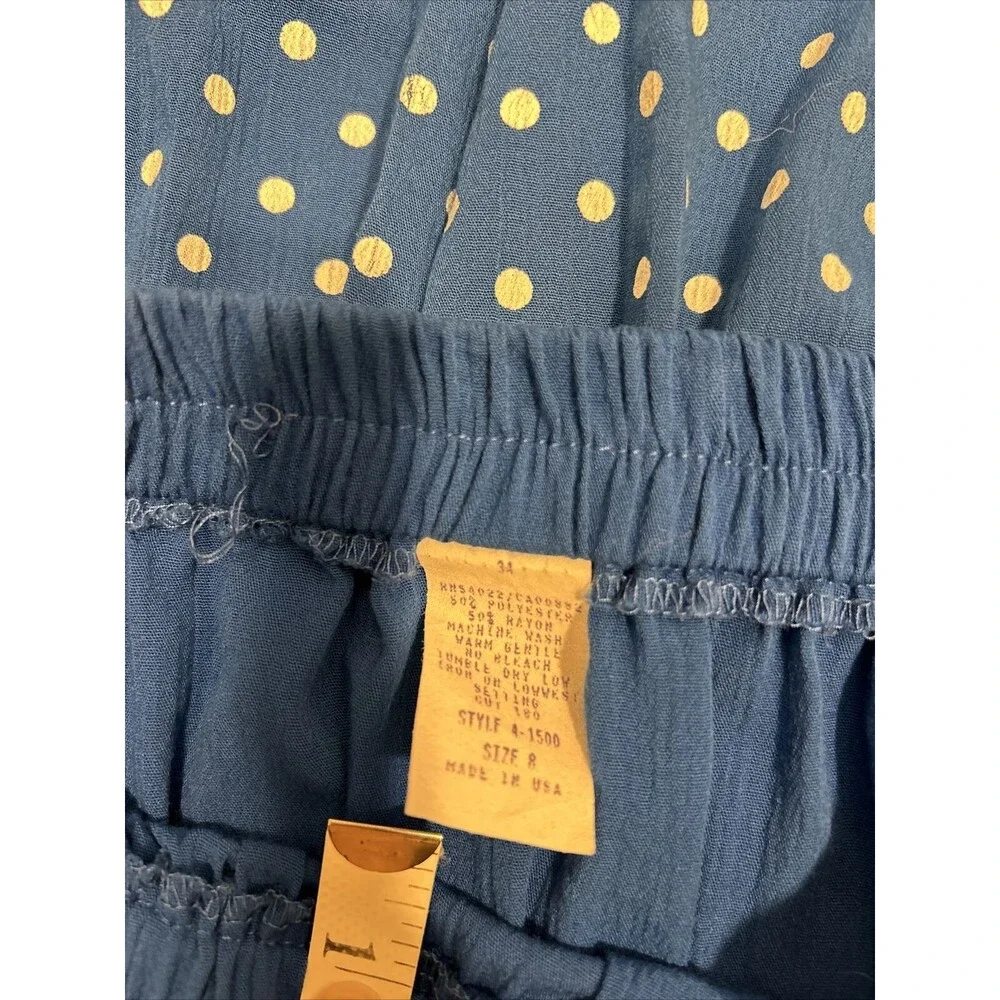 vintage 80s elastic waist pleated skirt midi Blue white polka dot Size 8